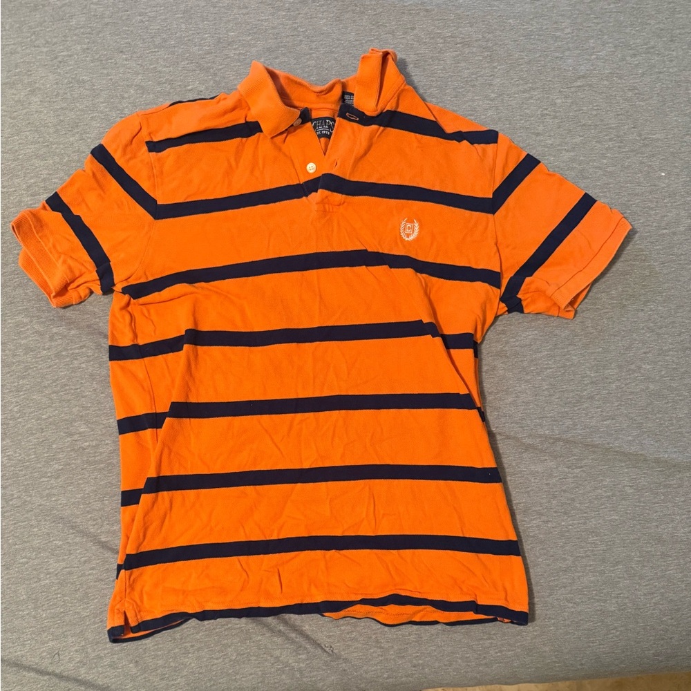 Chaps Orange and Navy Striped Polo Shirt